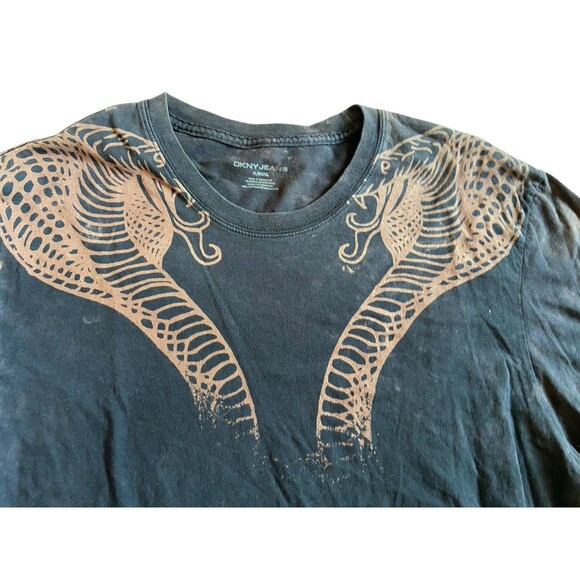 Vintage Y2K DKNY Mens Cobra Graphic T-Shirt Size XL Black Snake Print Streetwear - Picture 2 of 8